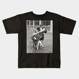 Girl Playing Tuba, 1928. Vintage Photo Kids T-Shirt